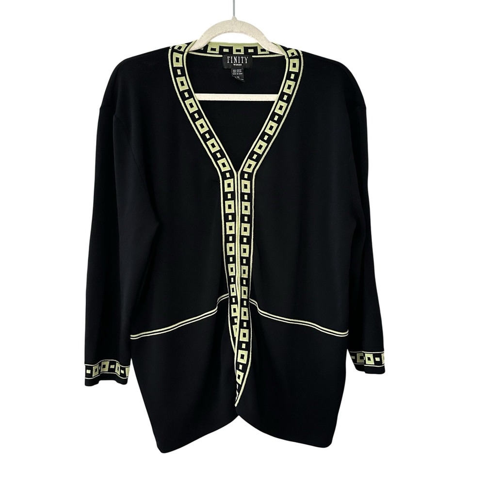 Finity Women's 2X Black Lime Green Hidden Buttons Smooth Cardigan | SKU 0931